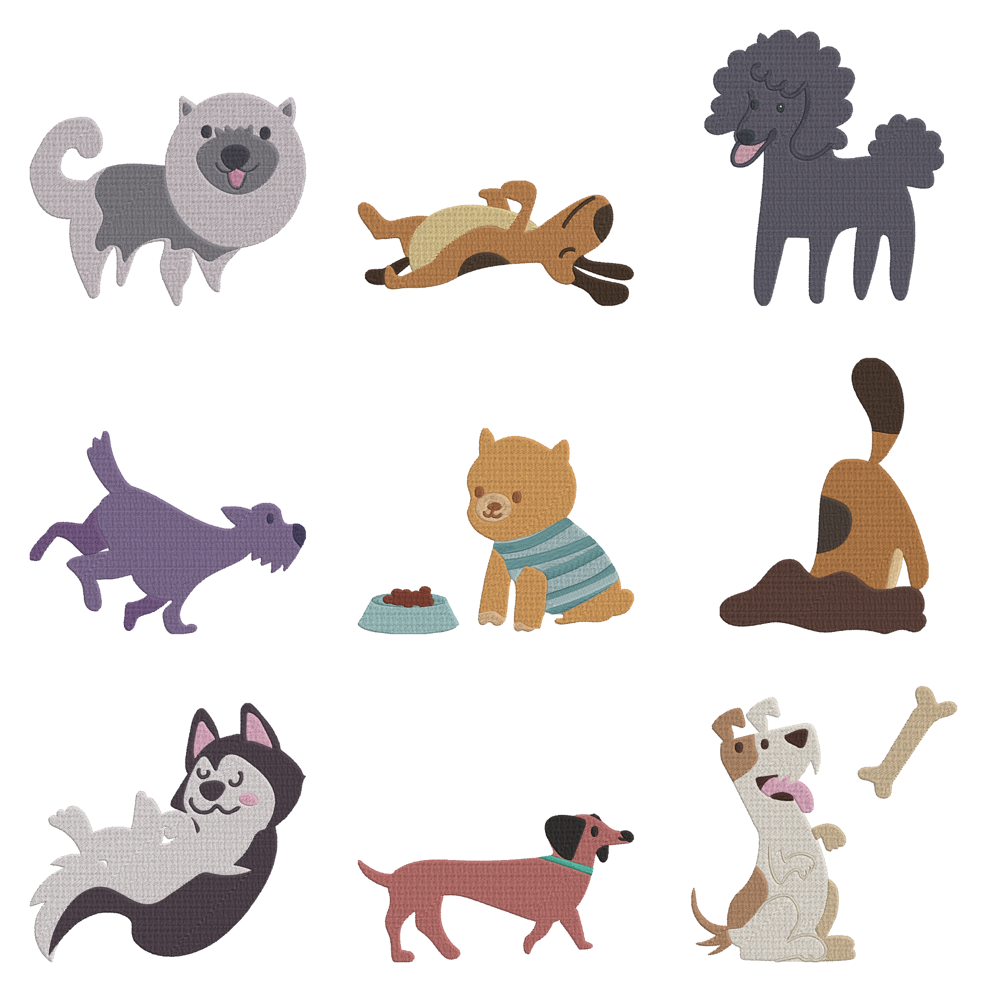 Cute Dog Embroidery Bundle, Puppy Embroidery Design, Cartoon Dog Machine Embroidery Files, Instant Download