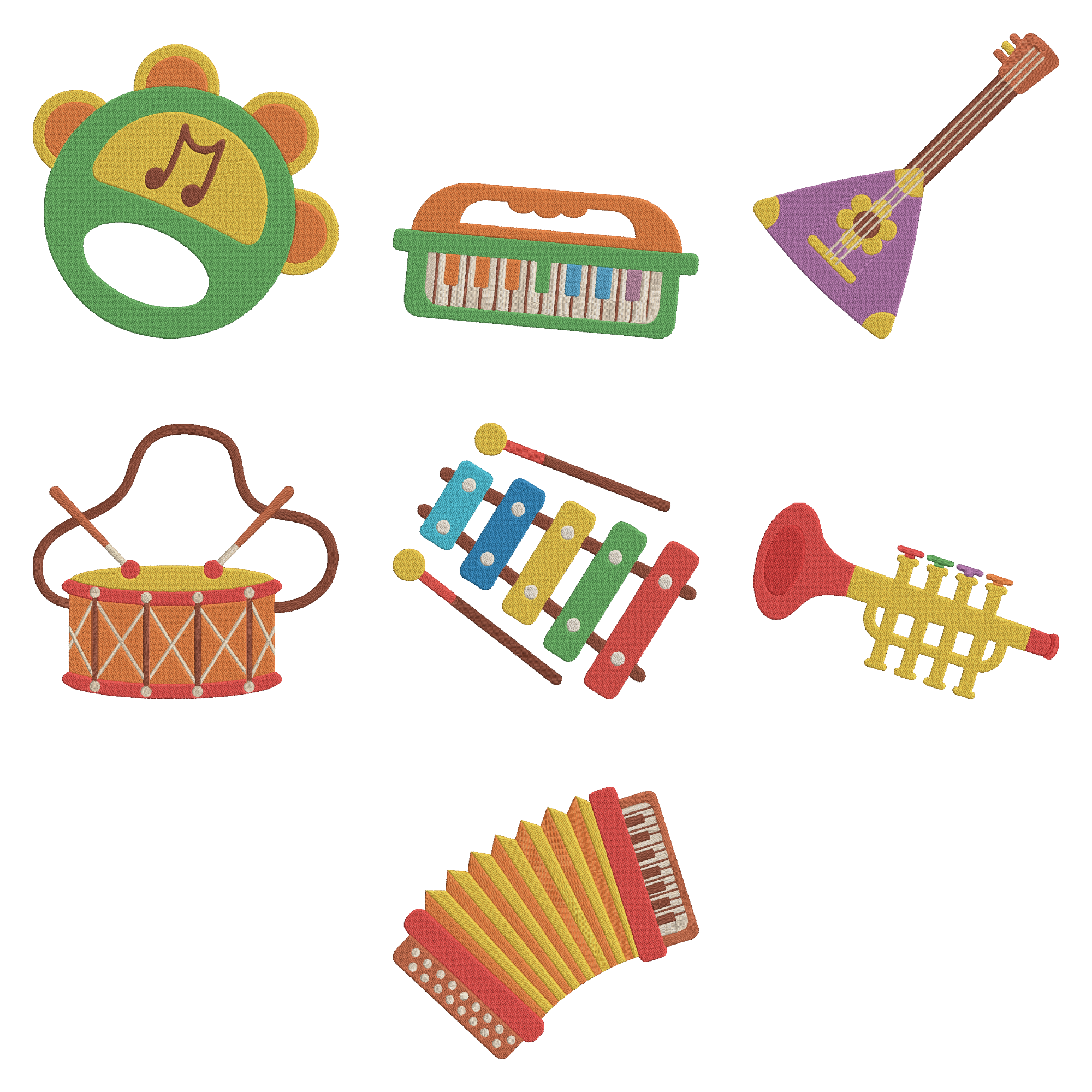 Musical Instrument Embroidery Bundle, Kids Music Embroidery Design, Cartoon Instrument Machine Embroidery File