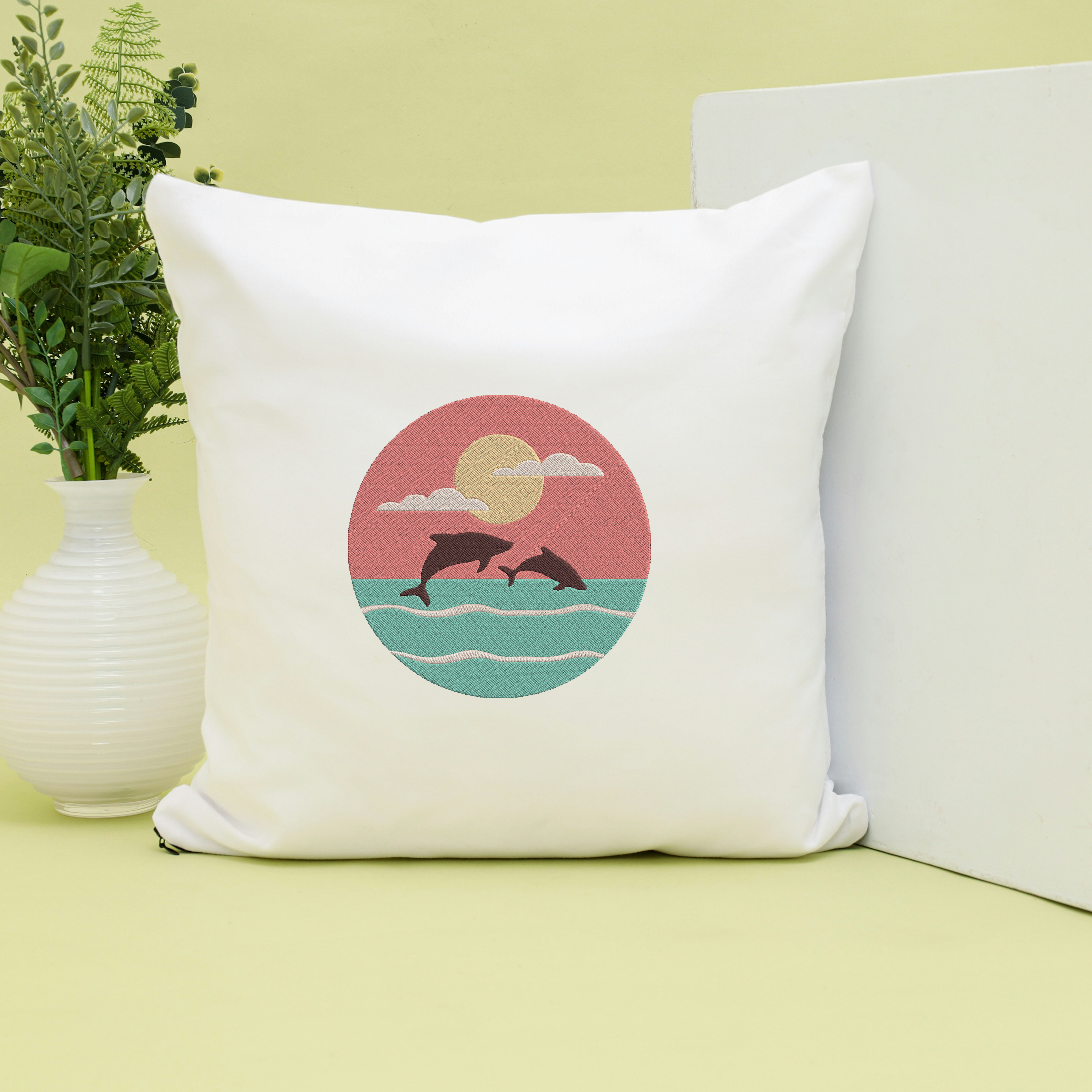 Dolphin Embroidery Bundle, Ocean Sunset Embroidery Design, Tropical Sea Machine Embroidery File thumbnail 5