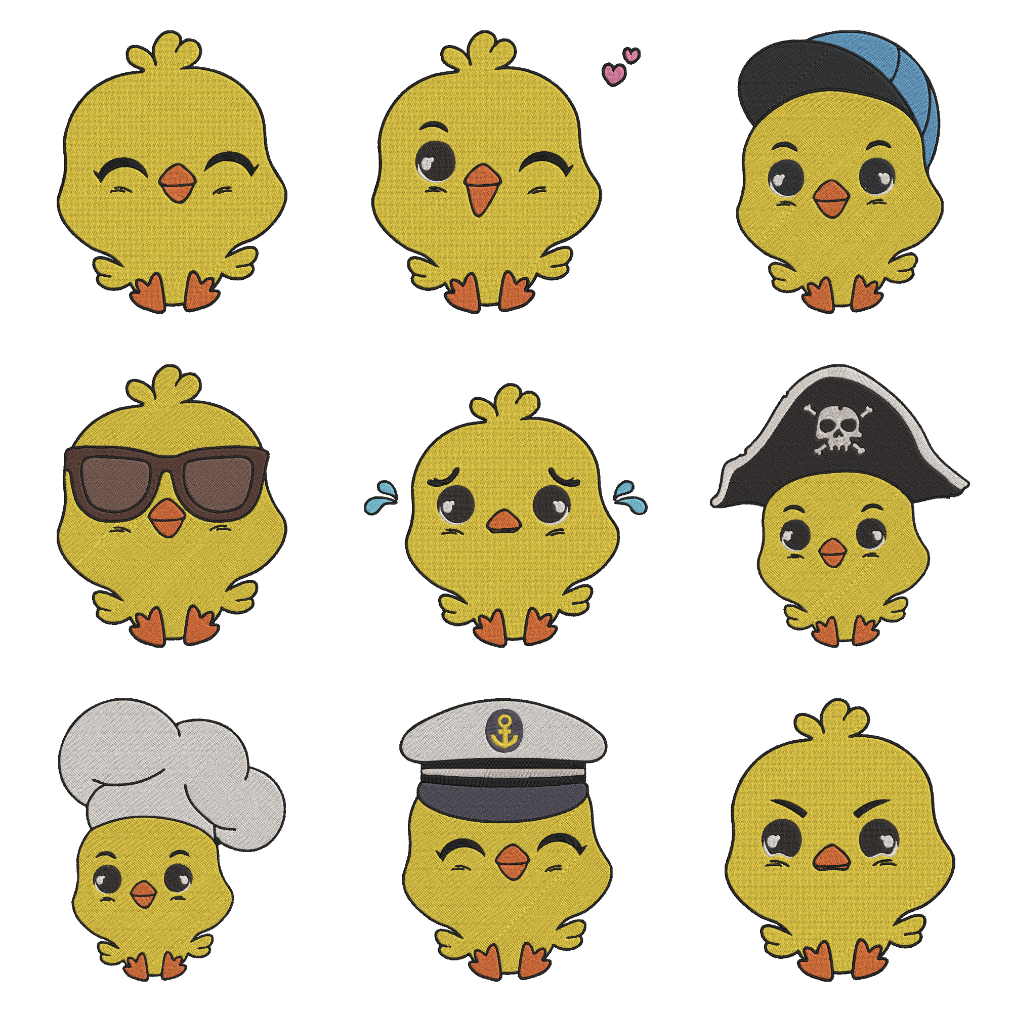 Cute Chick Embroidery Bundle, Kawaii Baby Chicken Embroidery Design, Cartoon Chick Machine Embroidery File