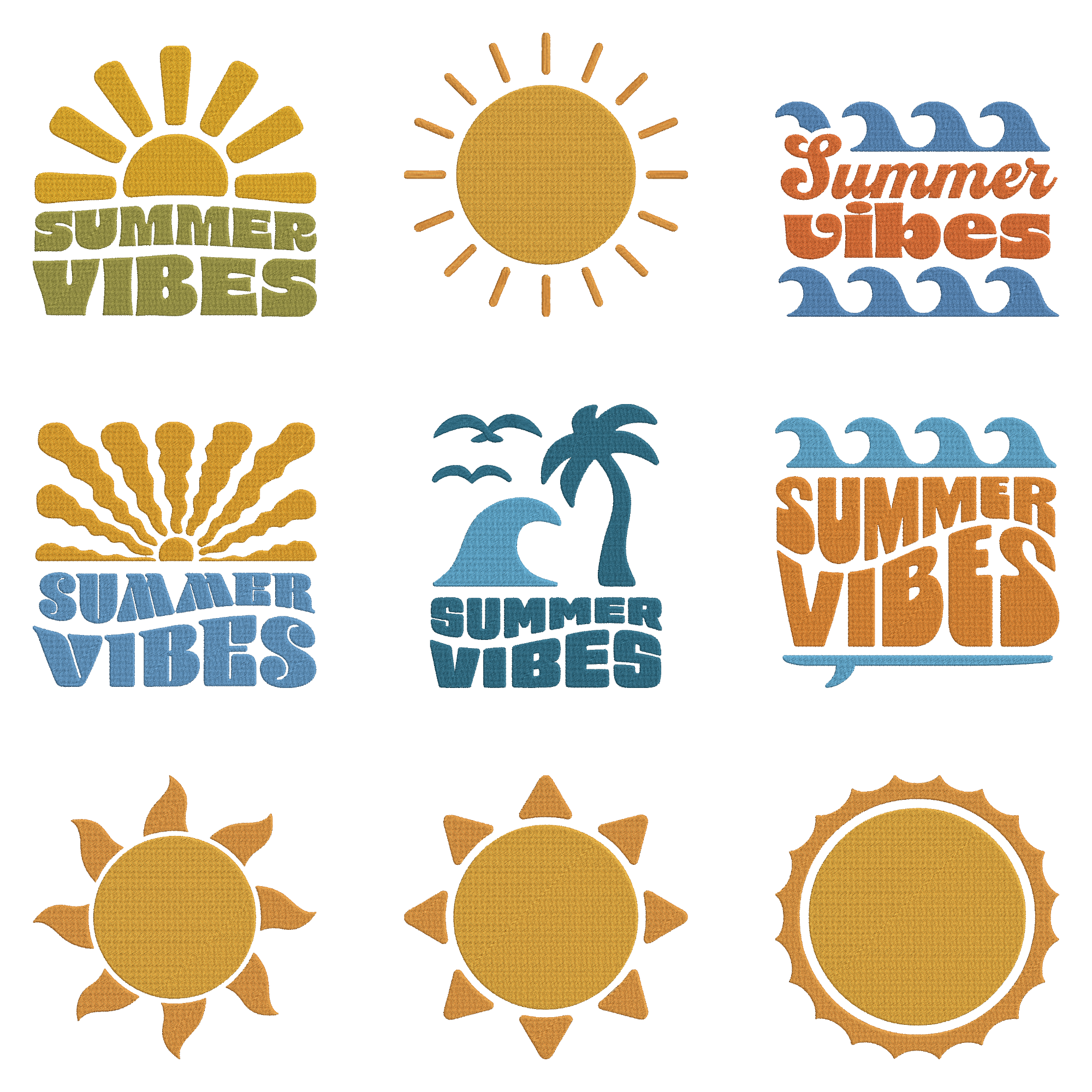 Summer Vibes Embroidery Bundle, Sunshine Beach Embroidery Design, Summer Quote Machine Embroidery File