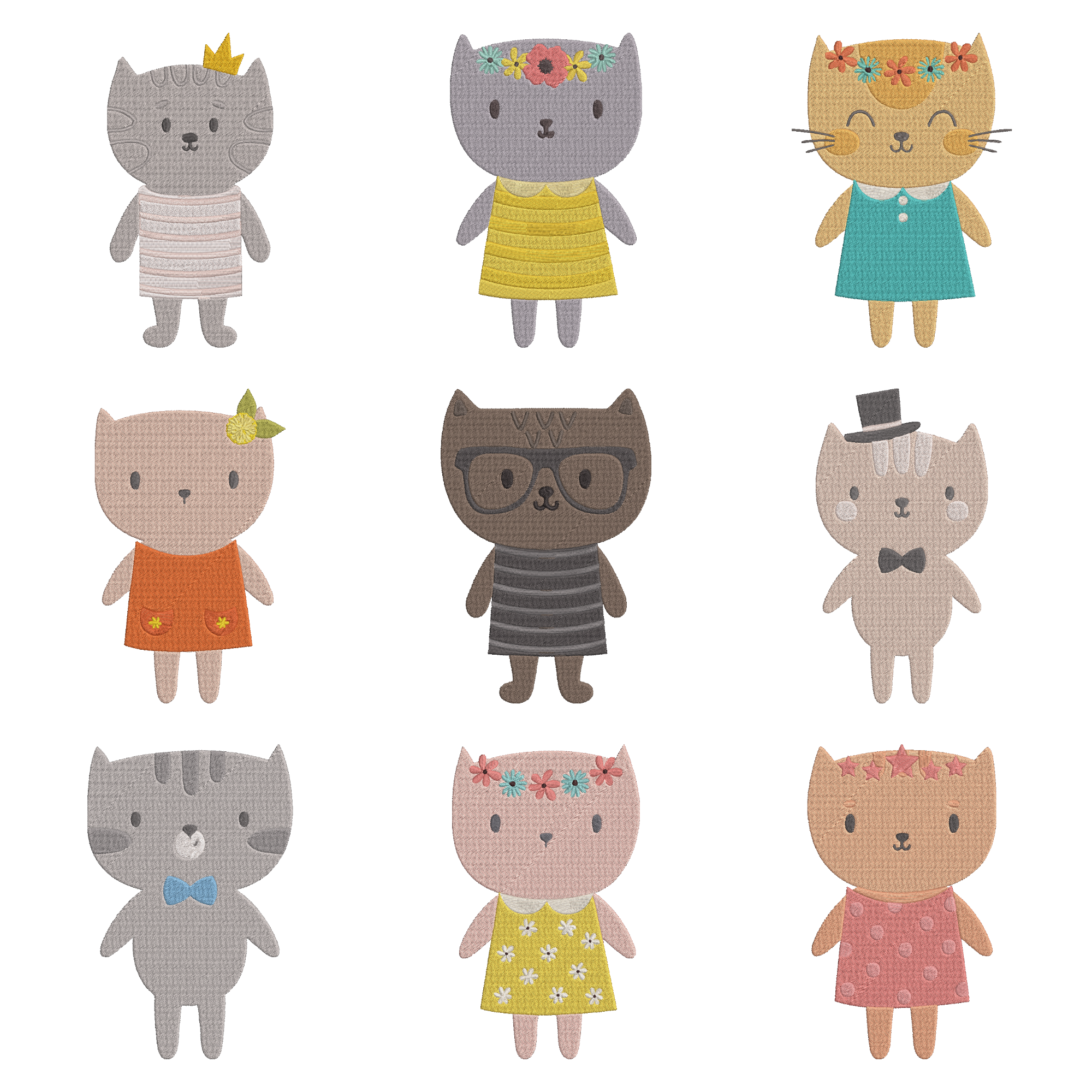 Cat Embroidery Design Bundle, Cute Kitten Pattern, Machine Embroidery File, Digital Download