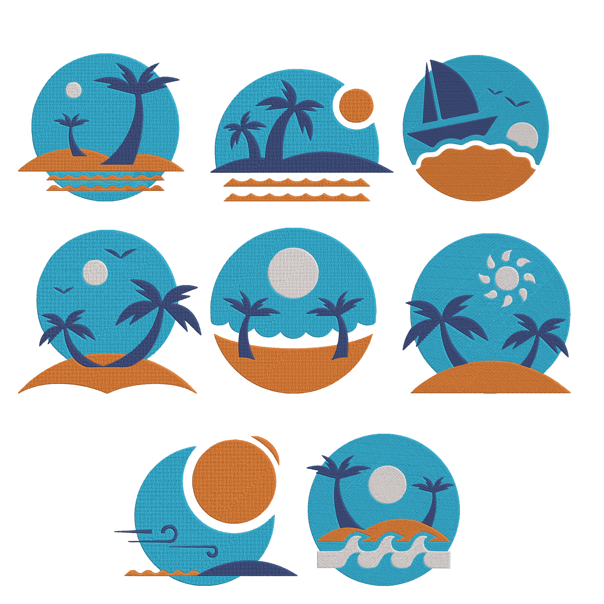Beach Island Embroidery Design Bundle, Palm Tree Embroidery, Instant Download