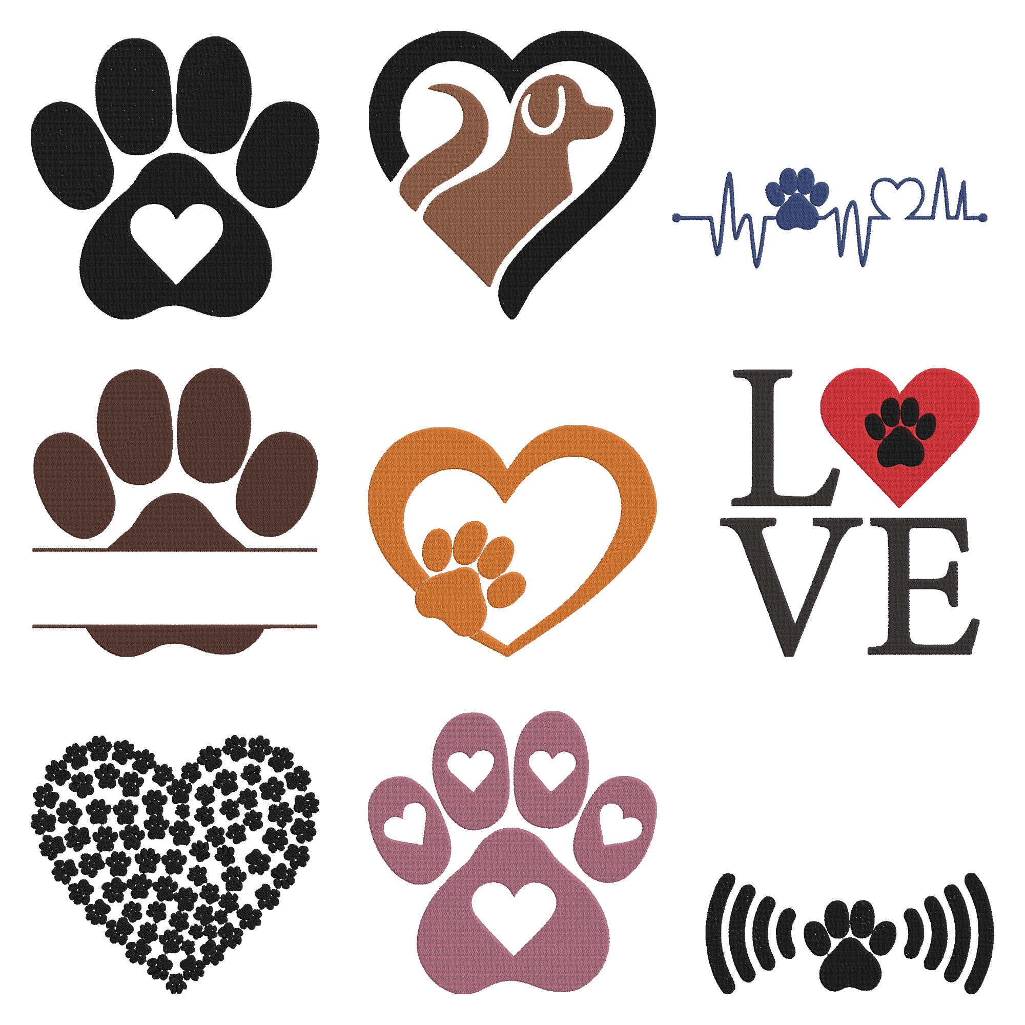 Dog Paw Embroidery Design Bundle, Pet Lover Embroidery File