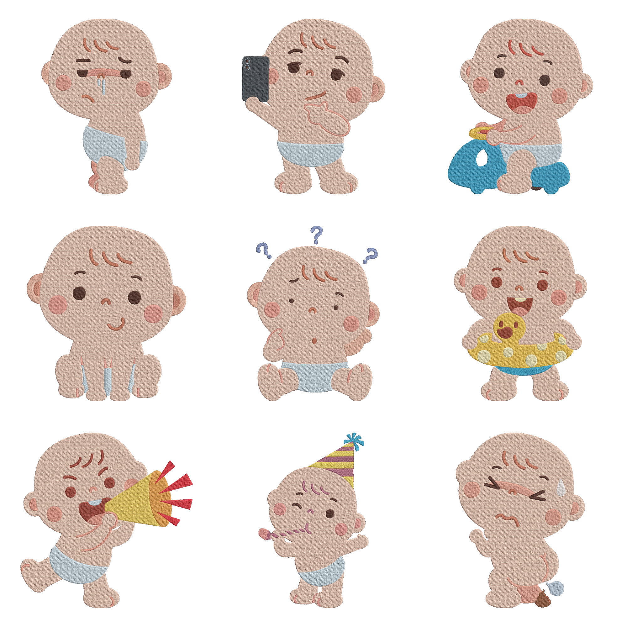 Cute Baby Embroidery Design Bundle, Cartoon Baby Embroidery File, Instant Download