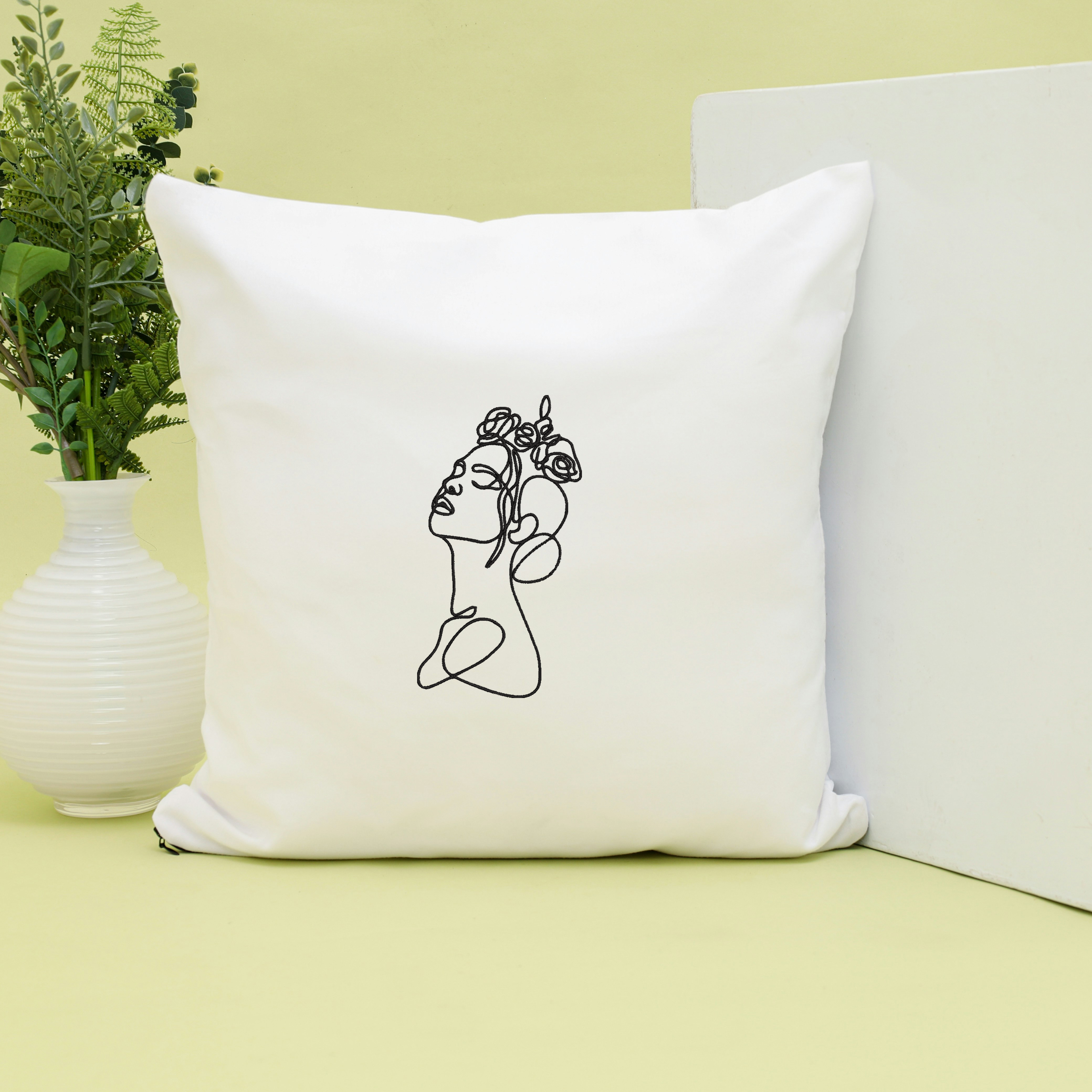 Minimalist Woman Face Embroidery Design Bundle, One Line Art Floral Embroidery File thumbnail 5