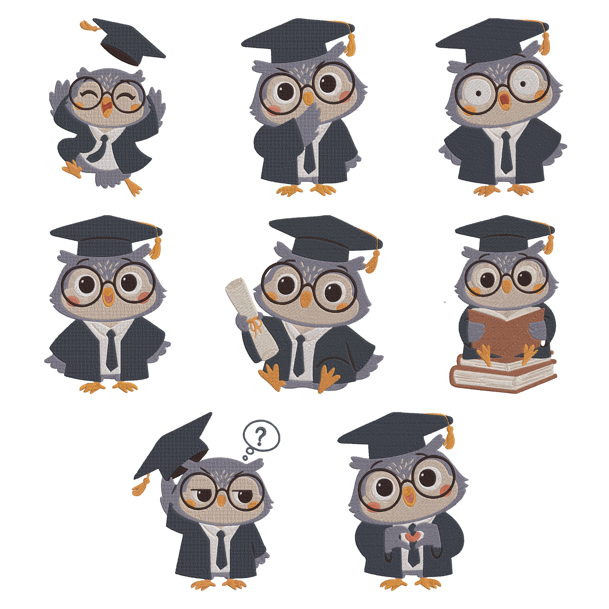 Graduation Owl Embroidery Bundle, Cute Scholar Owl Embroidery Design