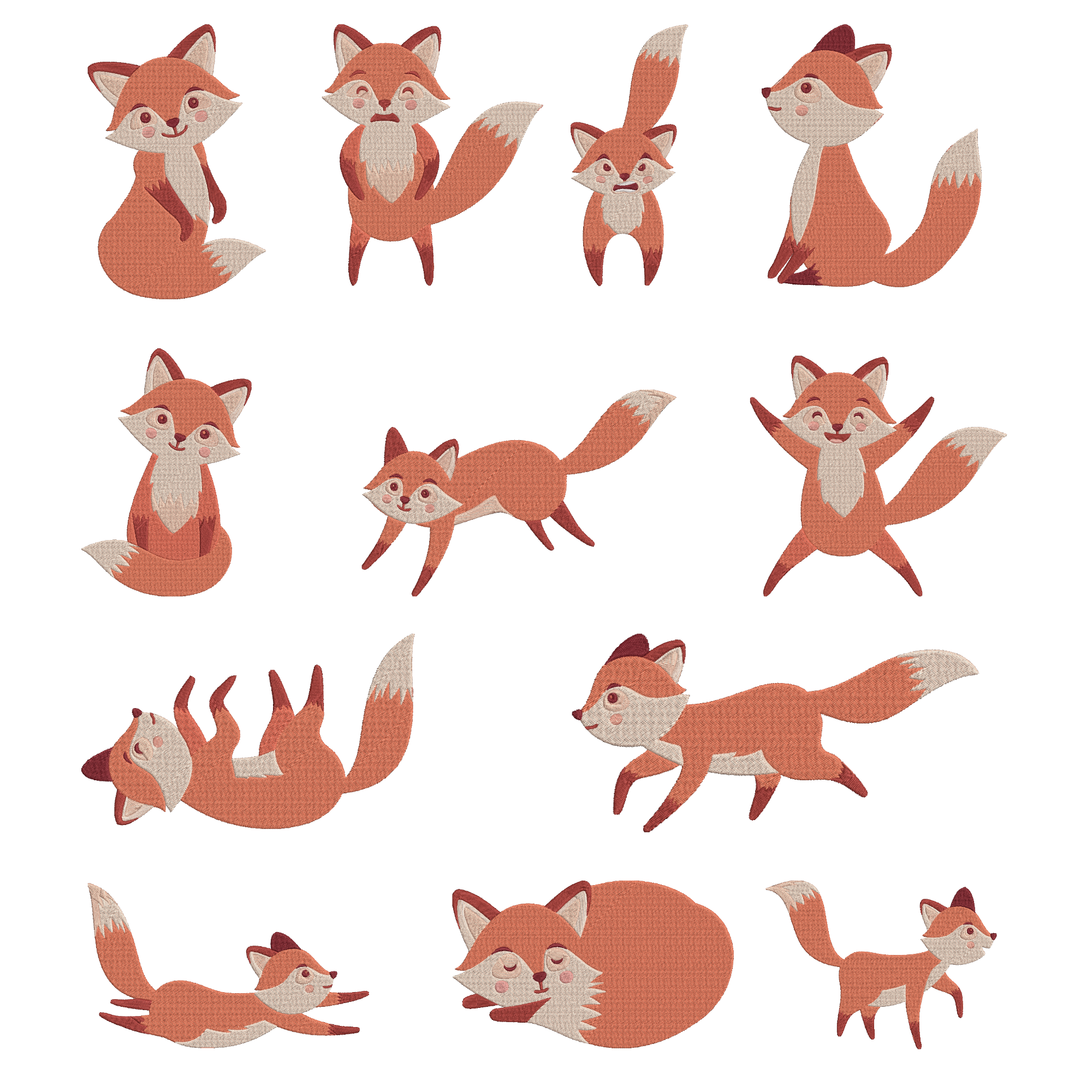 Woodland Fox Embroidery Design, Cartoon Fox Machine Embroidery File
