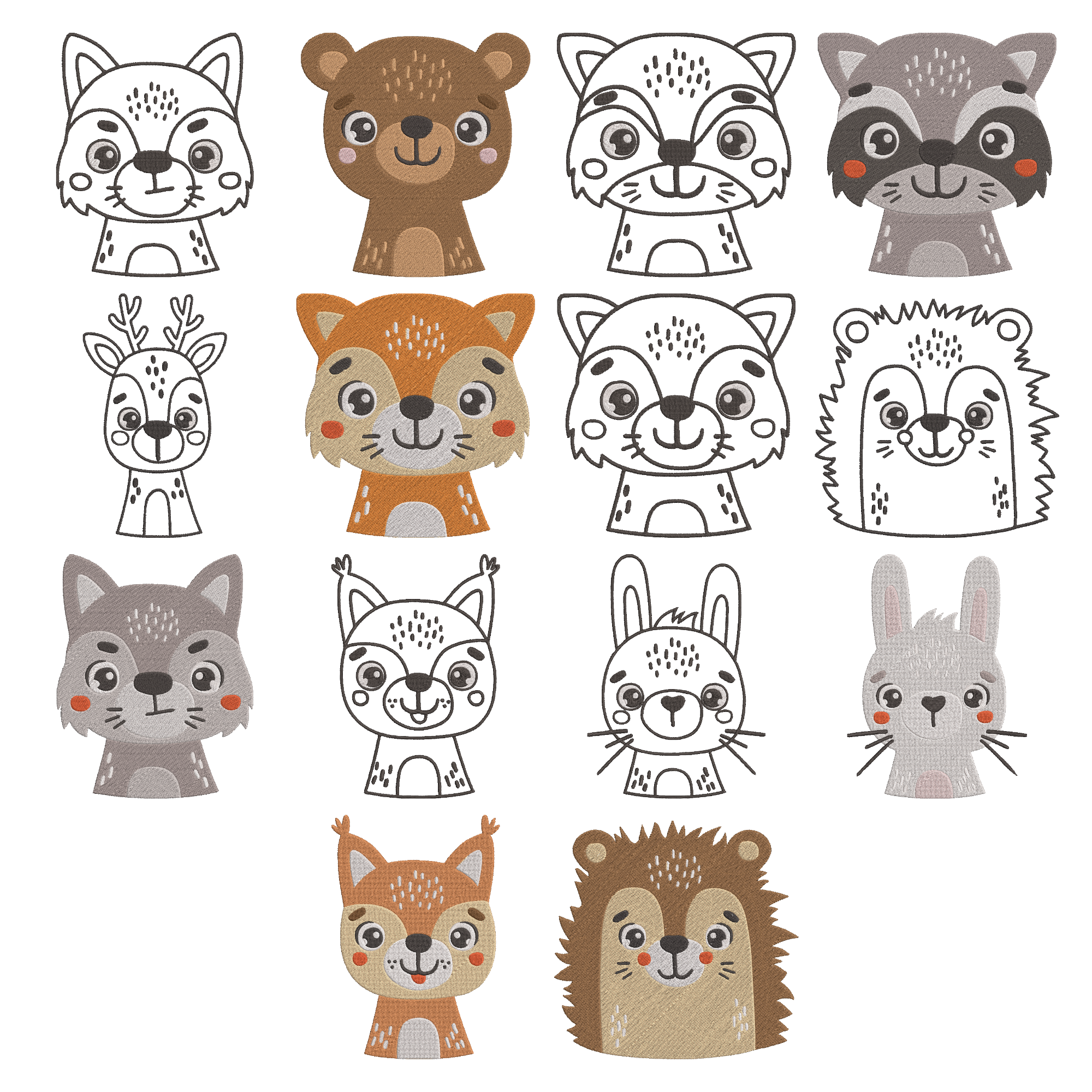 Forest Animal Faces Embroidery Design, Woodland Animal Embroidery Bundle, Instant Download