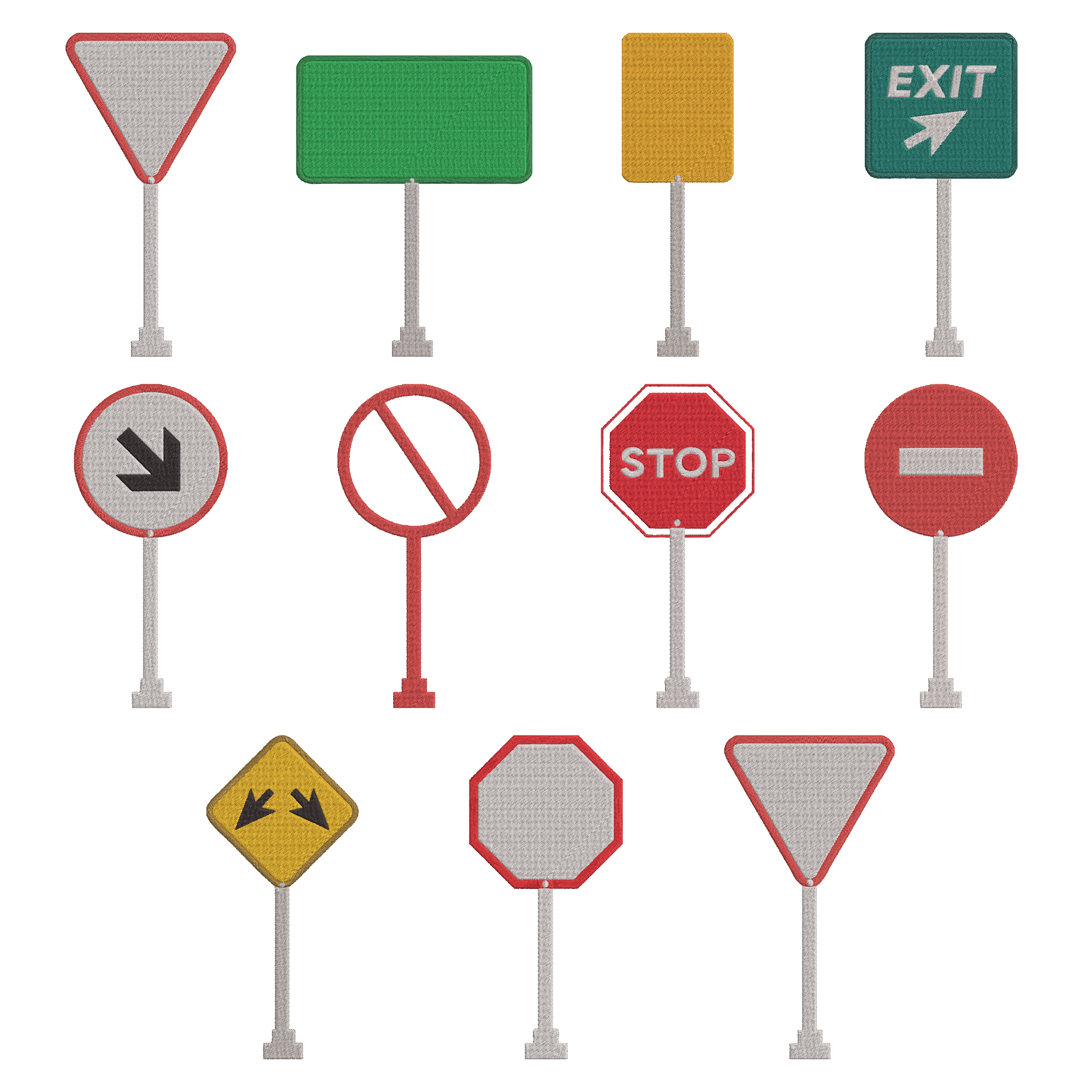 Road Sign Embroidery Bundle, Traffic Signal Embroidery Design, Street Safety Machine Embroidery File