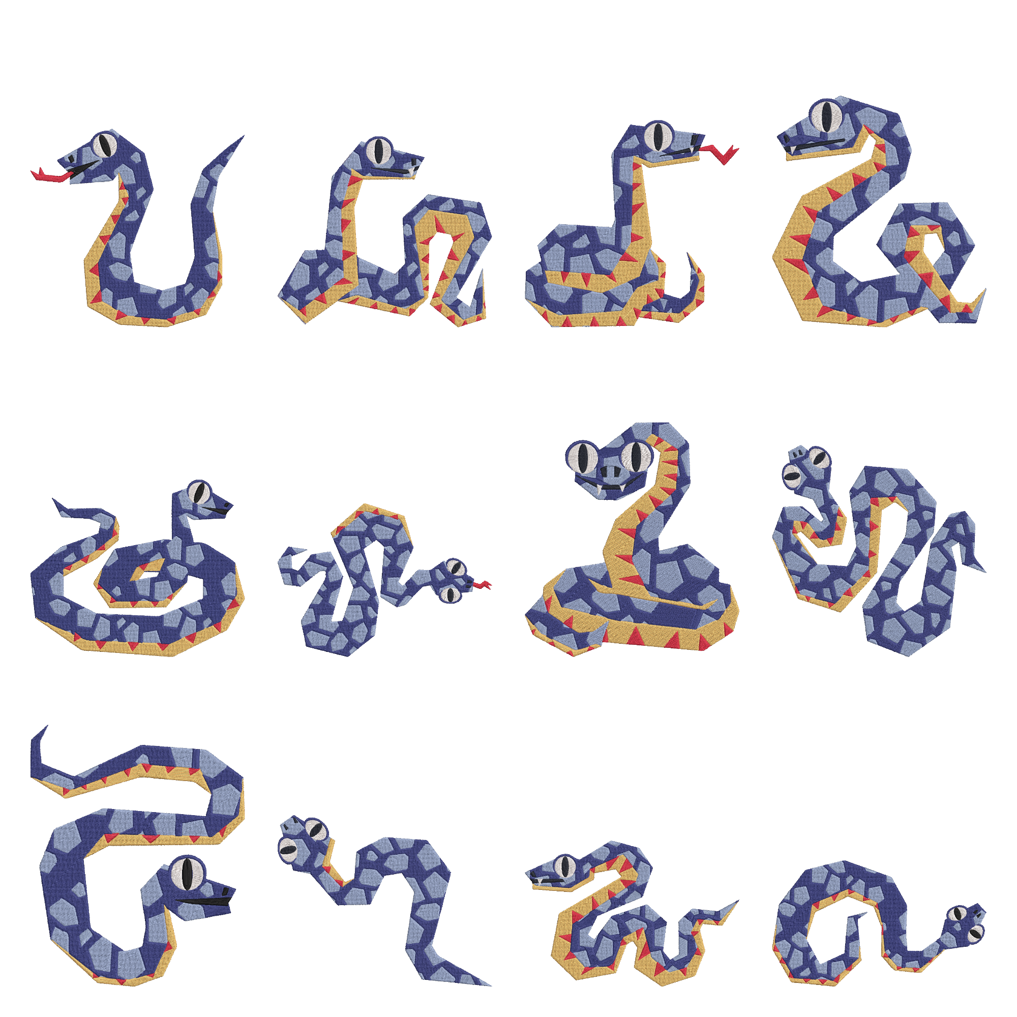 Snake Embroidery Design Bundle, Cartoon Snake Embroidery File, Instant Download thumbnail 1