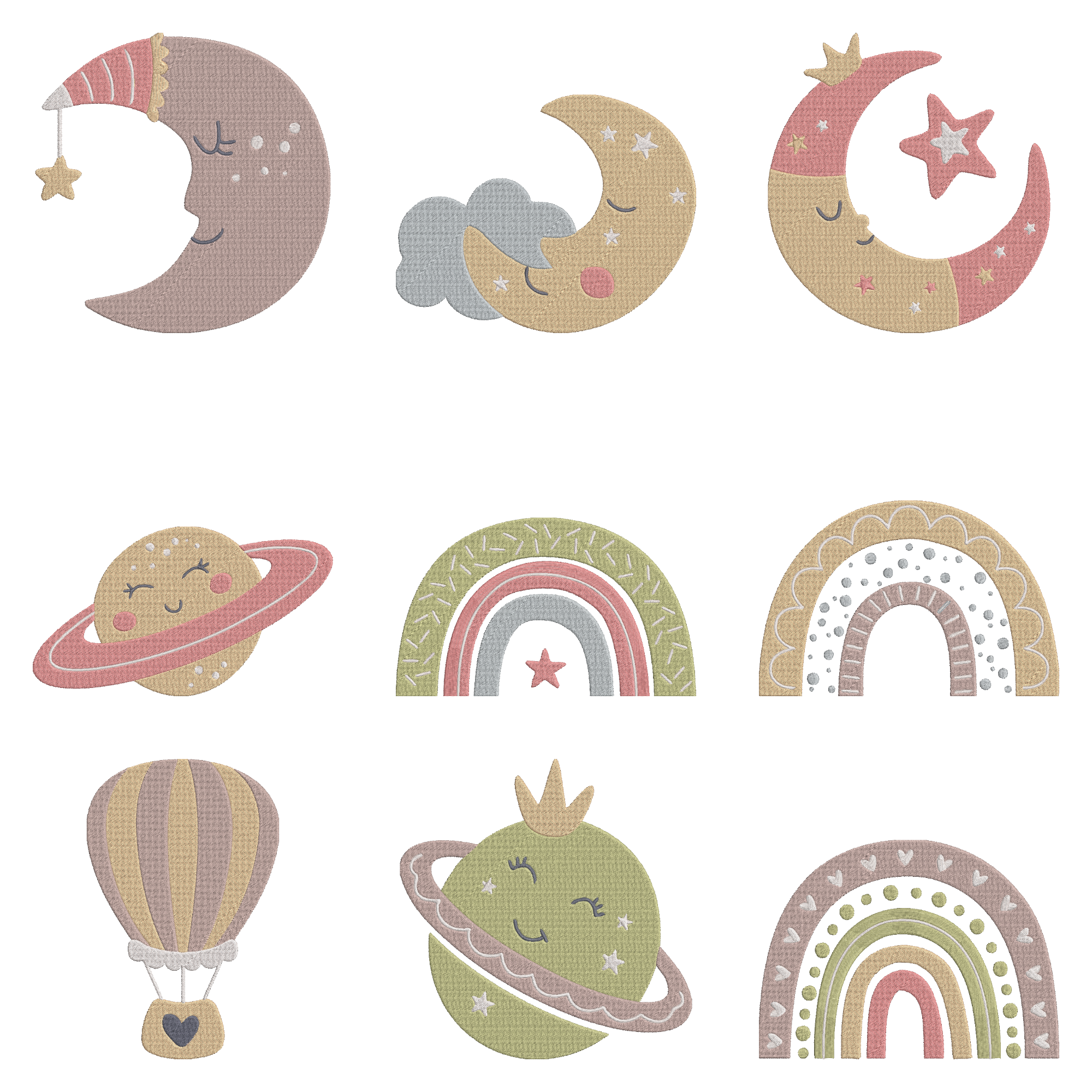 Space Moon Star Embroidery Bundle, Kawaii Space Embroidery Design,  Instant Download thumbnail 1