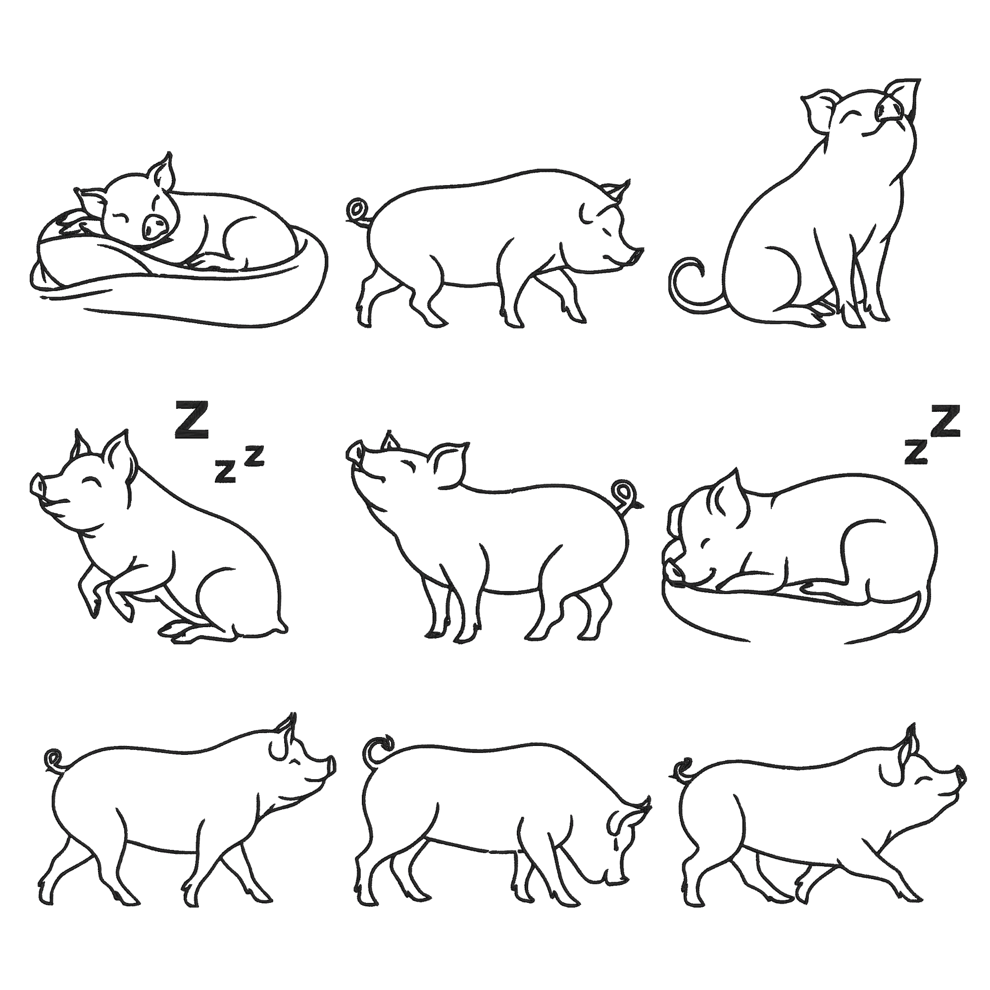 Pig Embroidery Design , Animal Line Art Design, Instant Download thumbnail 1