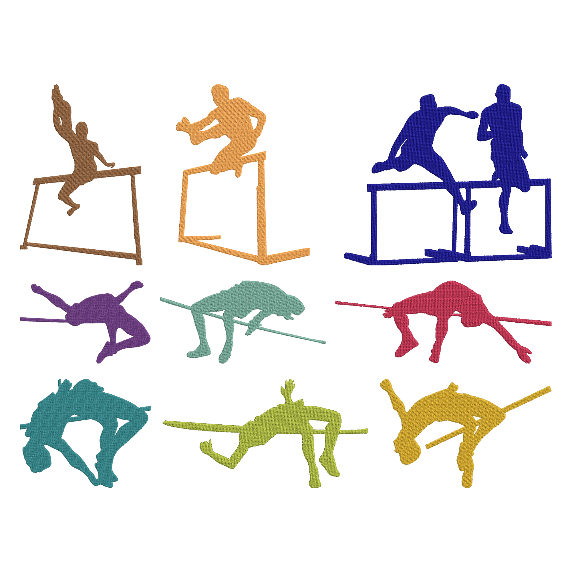 Hurdler Silhouette Machine Embroidery Designs, 9 Designs