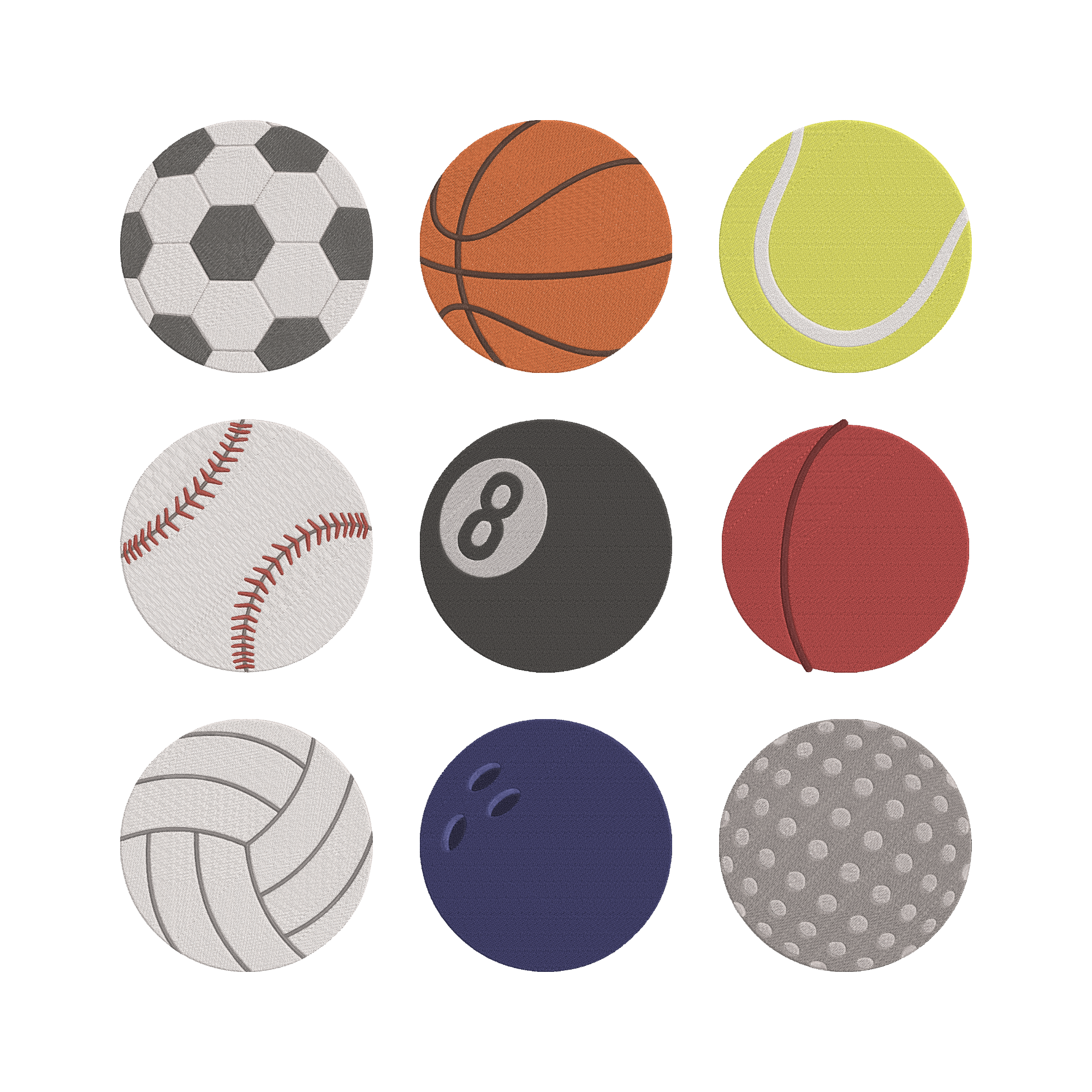 Sports Ball Embroidery Bundle, Soccer Basketball Tennis Machine Embroidery Designs, Ball Embroidery Files, 9 Design Set