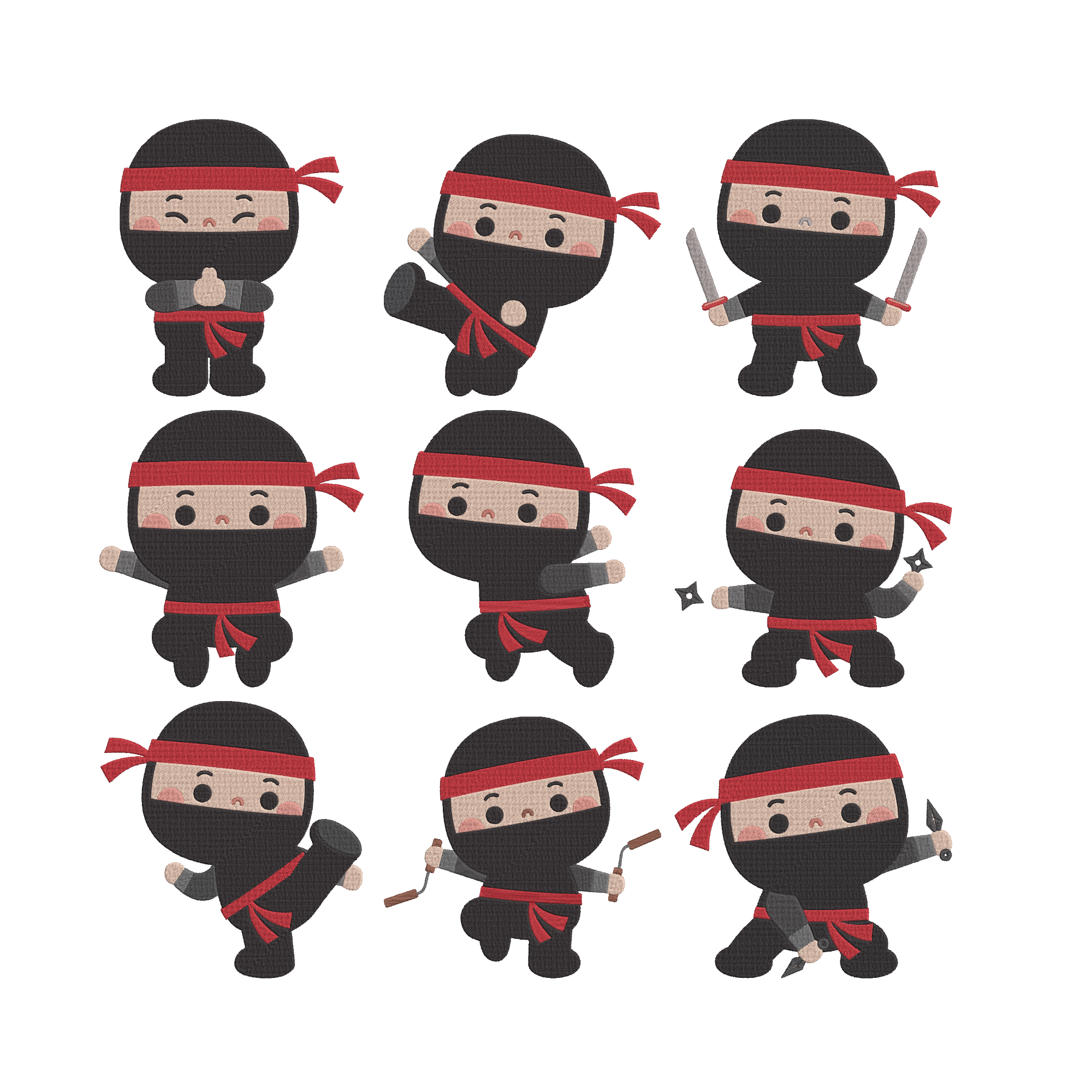 Cute Ninja Embroidery Bundle, Ninja Machine Embroidery Designs, Martial Arts Embroidery Files, Kids Ninja Embroidery Set