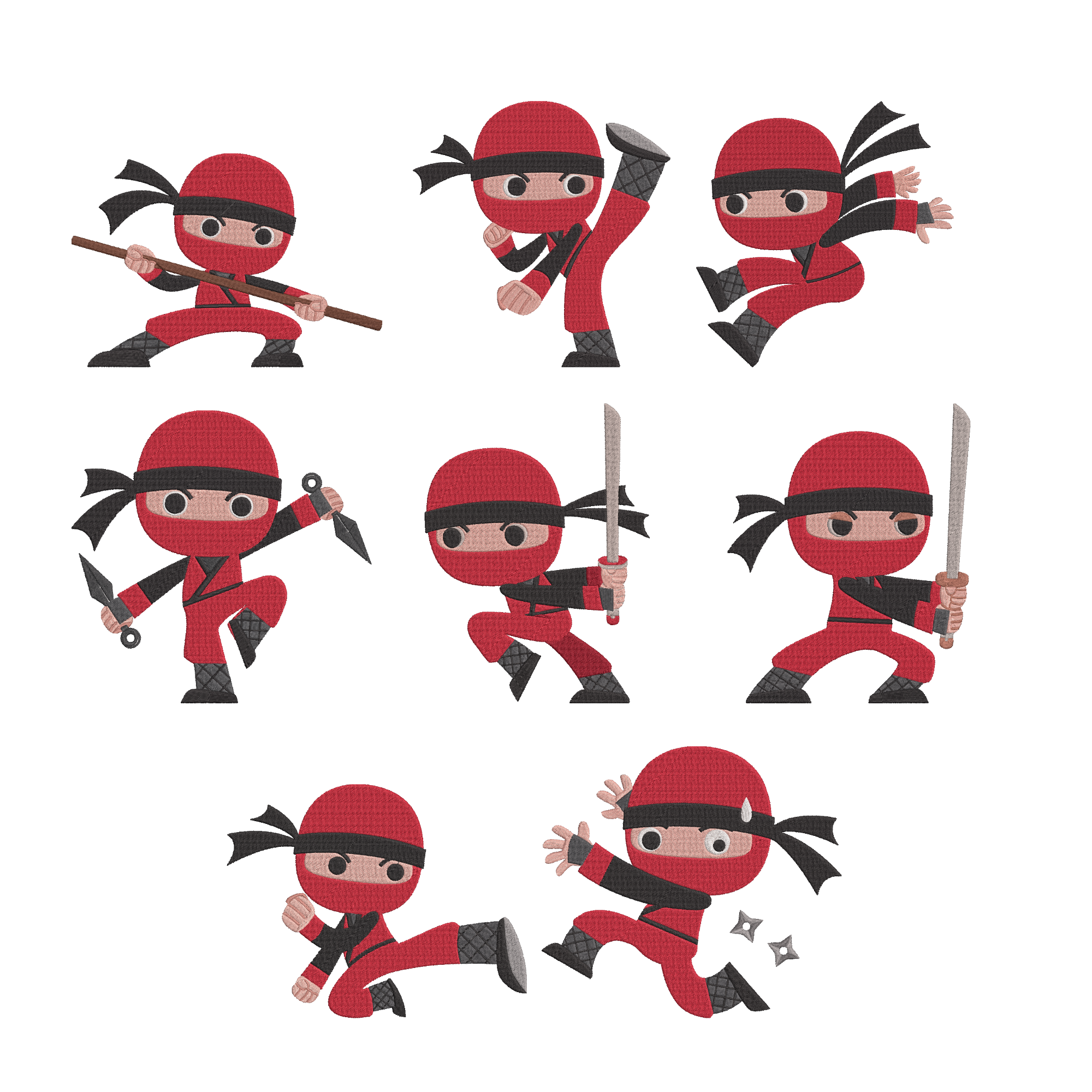 Red Ninja Embroidery Bundle, Ninja Machine Embroidery Designs, Karate Martial Arts Embroidery Files, 8 Design Set