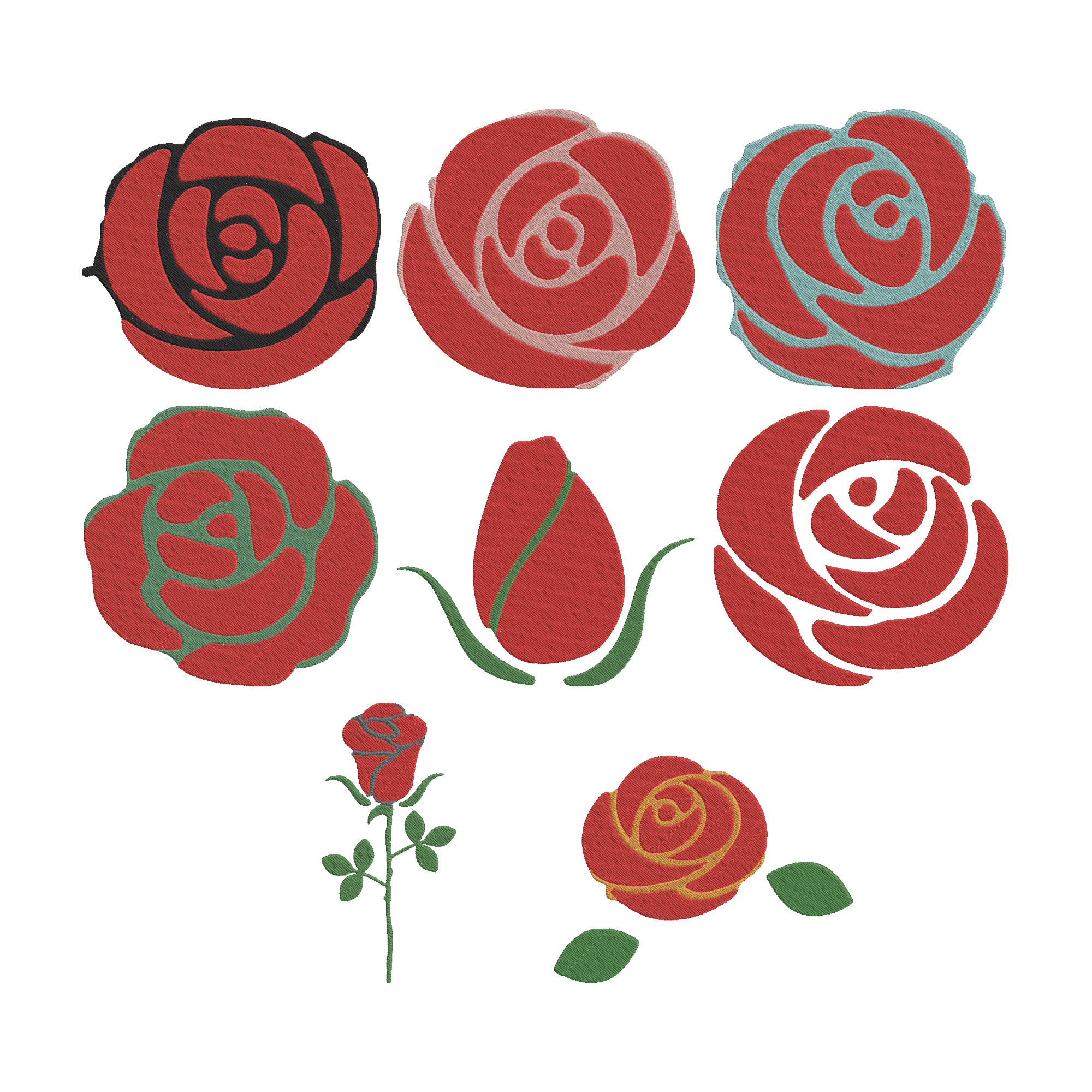 Rose Embroidery Bundle, Floral Machine Embroidery Designs, Red Rose Embroidery Files, Flower Embroidery Set, 8 Design Bundle