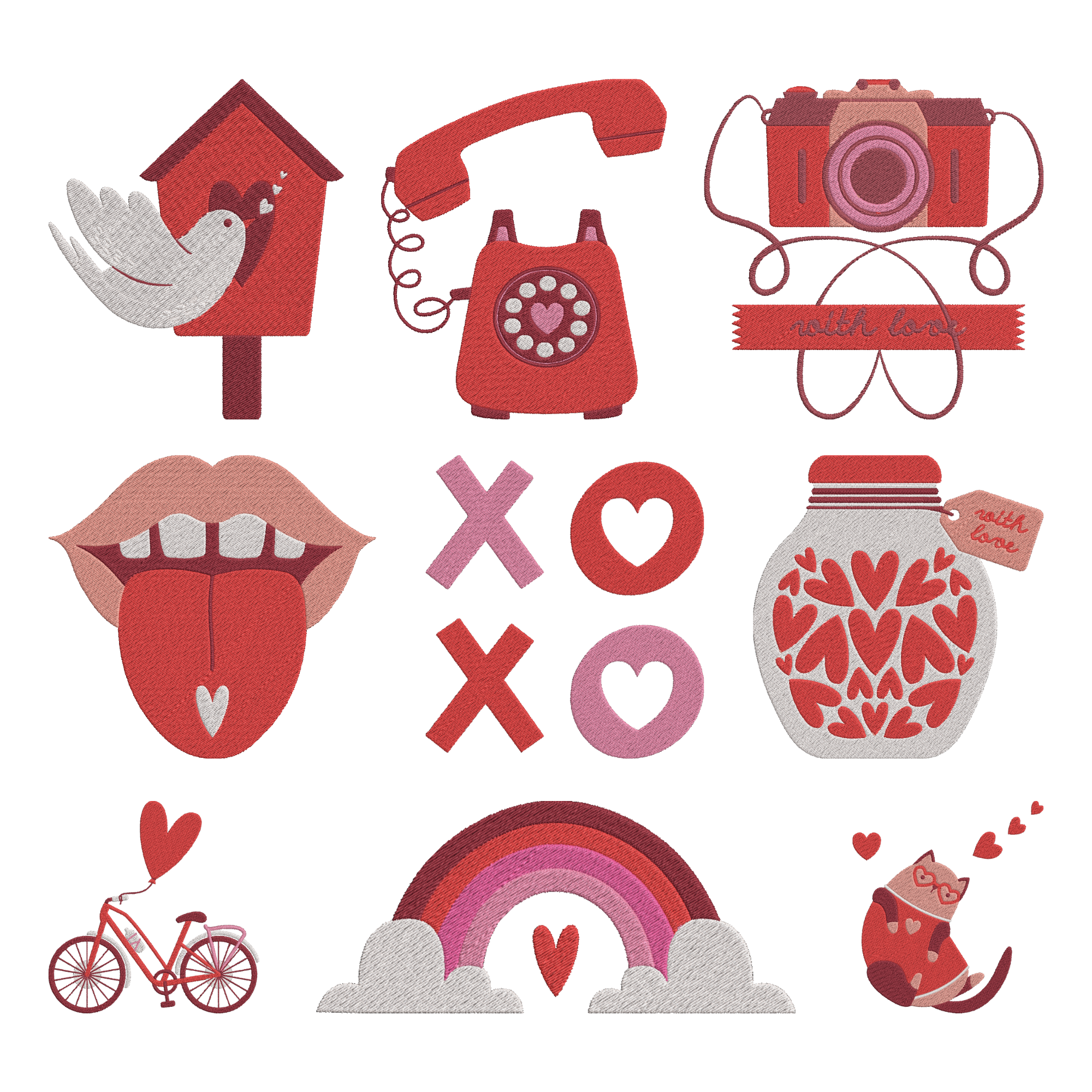 Valentine Embroidery Bundle, Love Machine Embroidery Designs, Heart XO Romance Embroidery Files, 9 Design Set