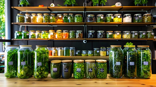 Seed saving station with drying racks and labeled jars