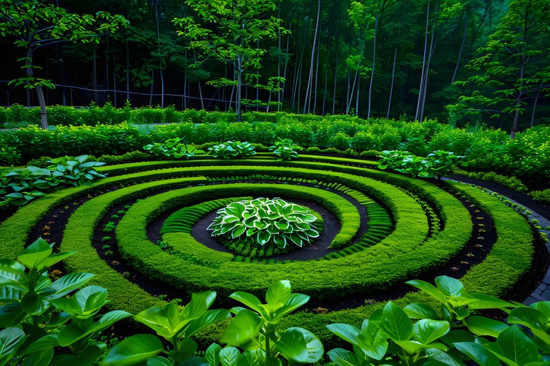 Herb spiral garden layers of medicinal plants and small rocks