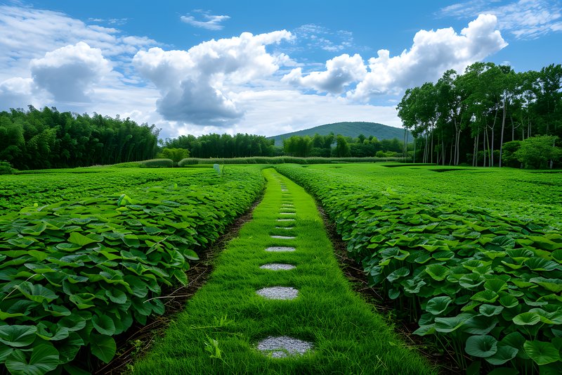No till regenerative agriculture field cover crops and mulched walkways