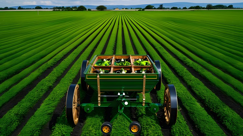 Old fashioned wooden seed drill field preparing for organic planting
