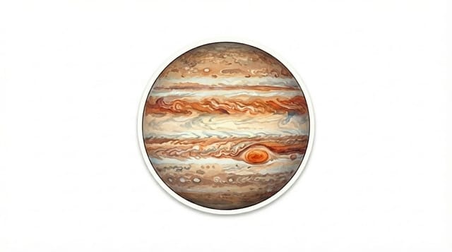Jupiter Planet Sticker Illustration with Detailed Surface Features for Astronomy and Space Design Projects
