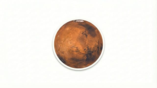 Mars Planet Sticker Illustration with Detailed Surface Features for Astronomy and Space Design Projects