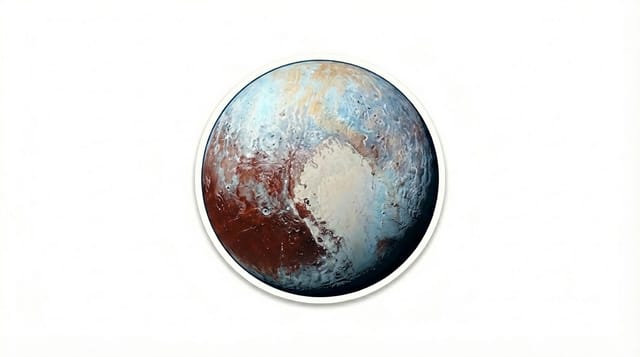 Pluto Planet Sticker Illustration with Detailed Surface Features for Astronomy and Space Design Projects