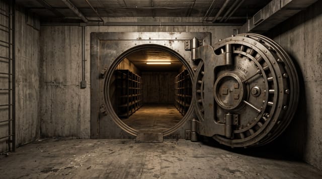 Open steel vault door illustration representing licensed access to stock files