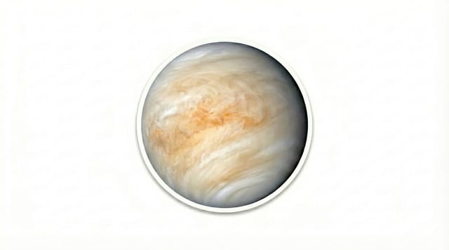 Venus planet sticker with dense swirling cloud atmosphere, isolated circular graphic on white background for commercial stock use