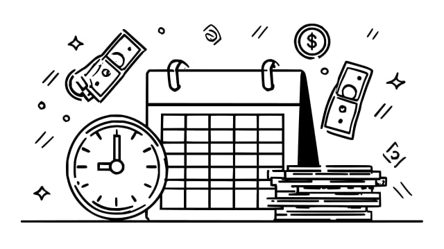 Business planning calendar vector with clock and banknotes