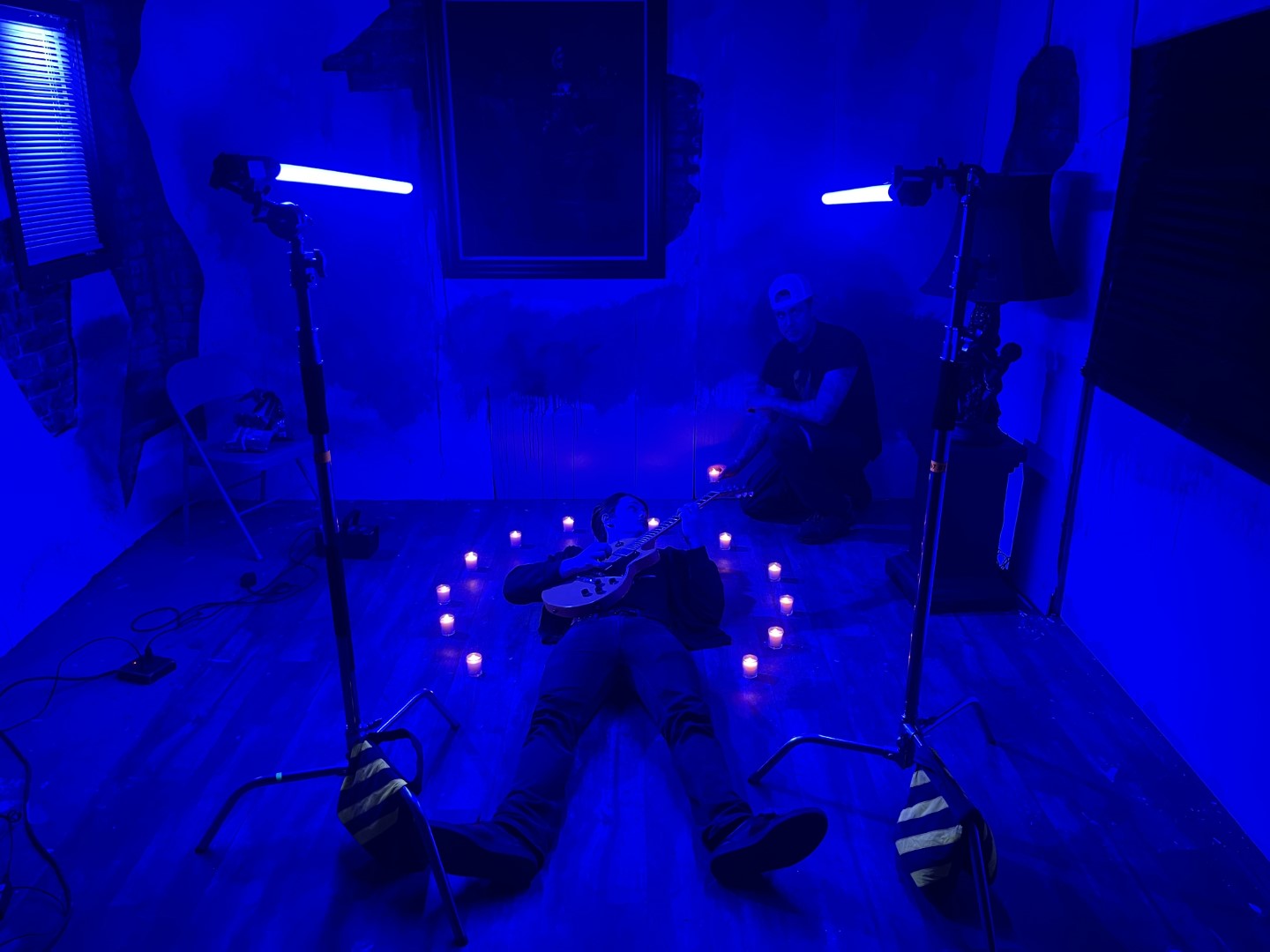 Music video set with lighting rigs