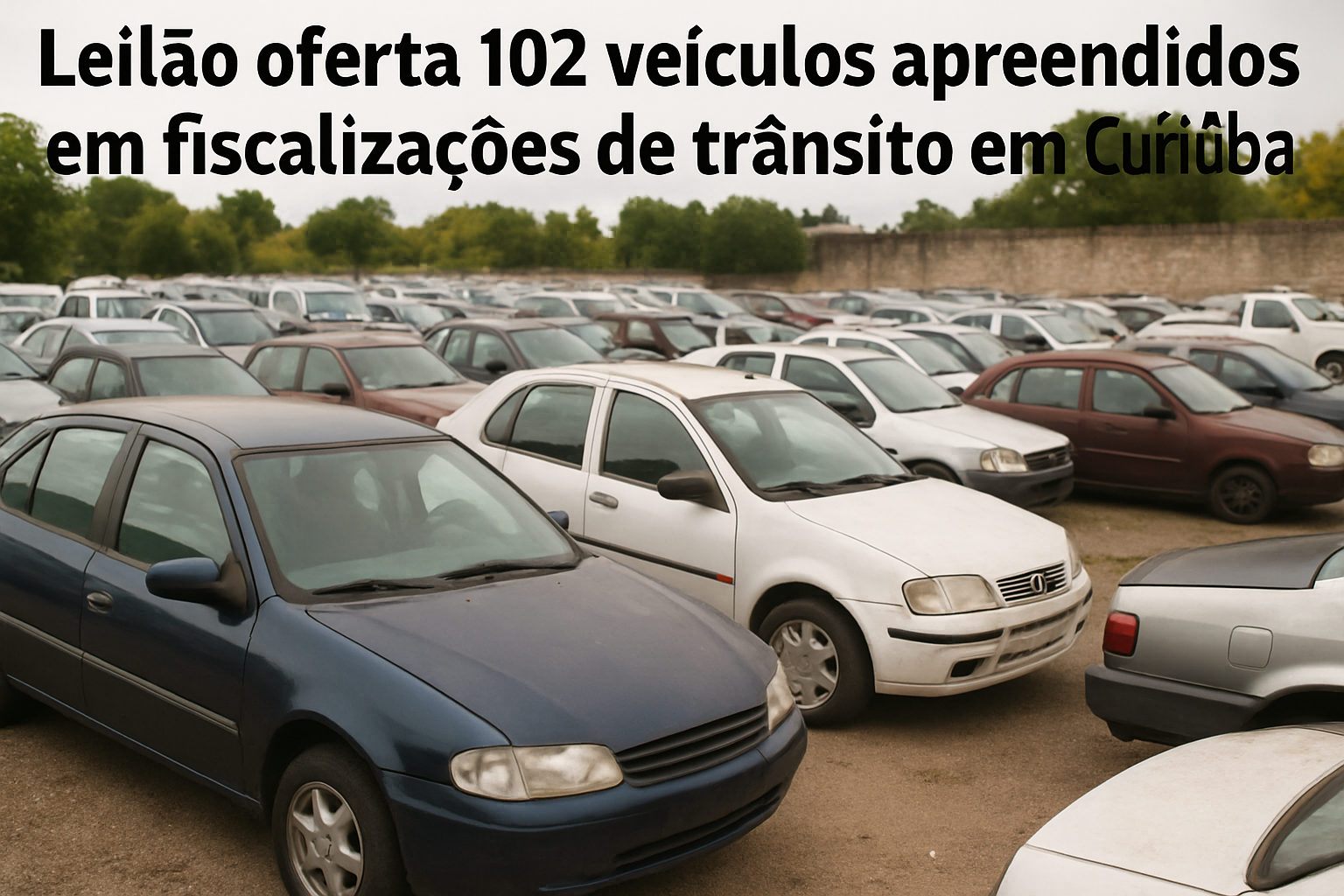 Pátio com vários carros apreendidos em Curitiba
