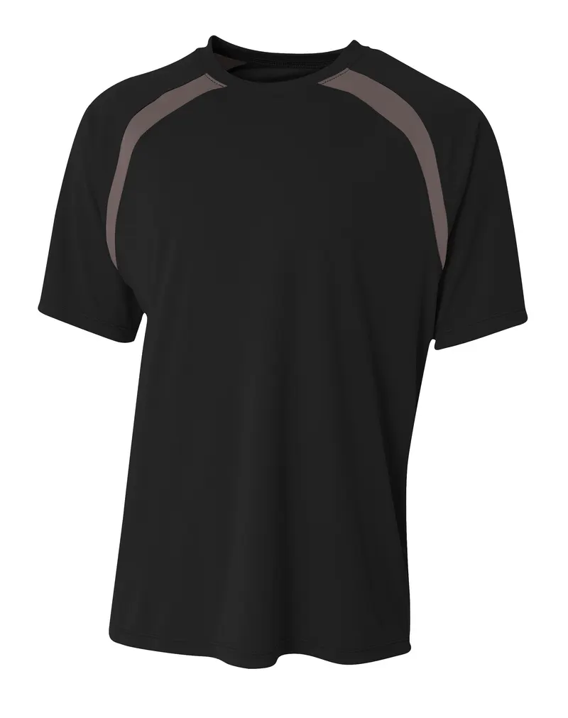 A4 Spartan Short Sleeve Color Block Crew in BLACK/GRAPHITE — A4