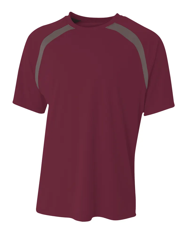 A4 Spartan Short Sleeve Color Block Crew in MAROON/GRAPHITE — A4