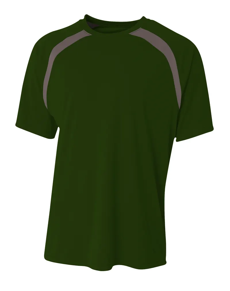 A4 Spartan Short Sleeve Color Block Crew in FOREST/GRAPHITE — A4