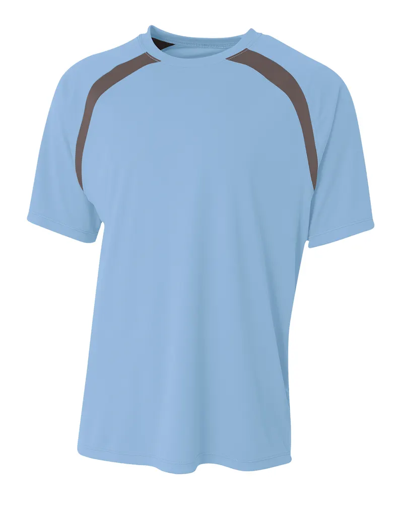 A4 Spartan Short Sleeve Color Block Crew in LTBLUE/ GRAPHITE — A4