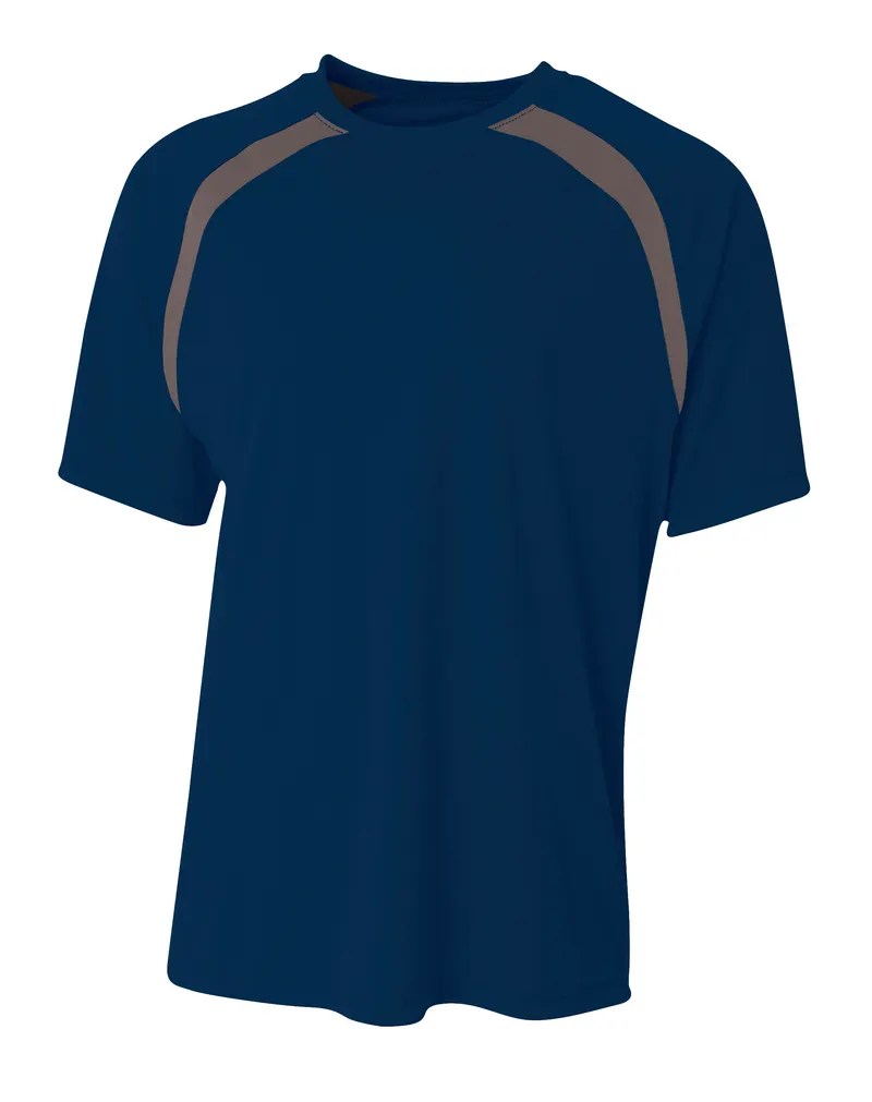 A4 Spartan Short Sleeve Color Block Crew in NAVY/GRAPHITE — A4