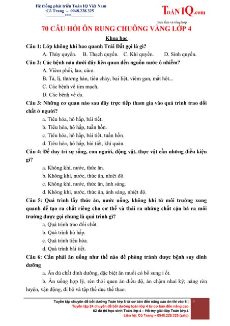 111 Câu Hỏi Rung Chuông Vàng Lớp 4 Gallery 2