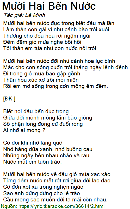 12 Bến Nước Đục Trong Lời Bài Hát