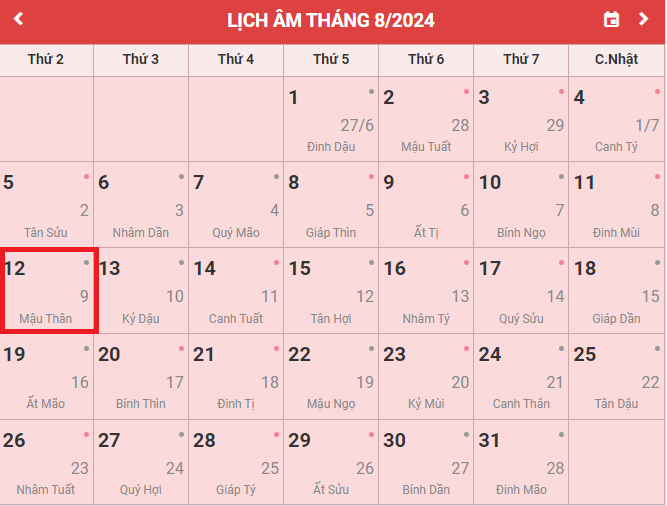 12/8 Dương là ngày mấy Âm?