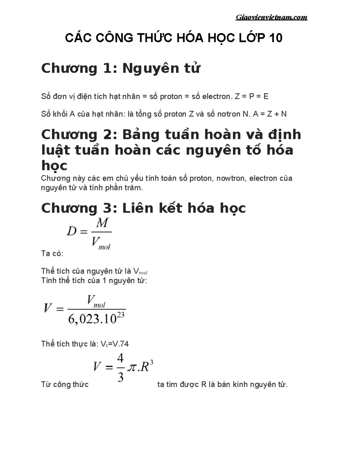 Công thức hóa học lớp 10 Gallery 2