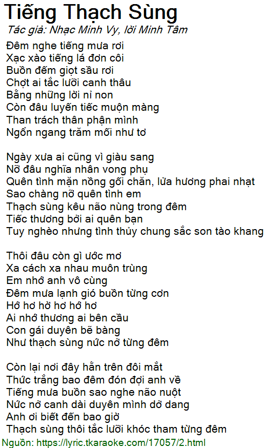 Lời Bài Hát Tiếng Thạch Sùng Gallery 1