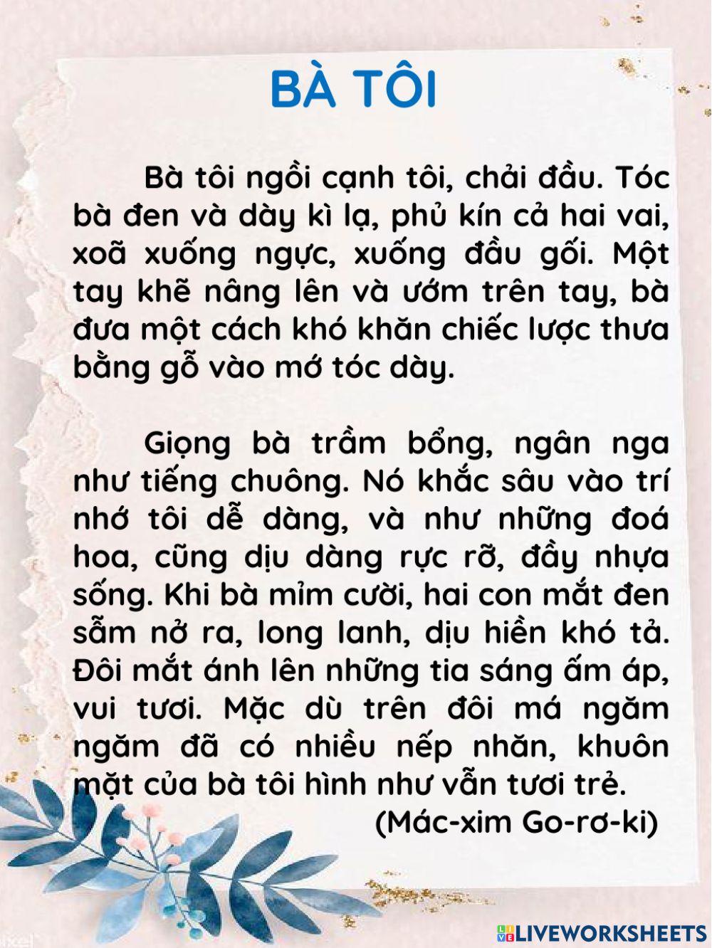 Bài Văn Về Bà Tôi Lớp 5
