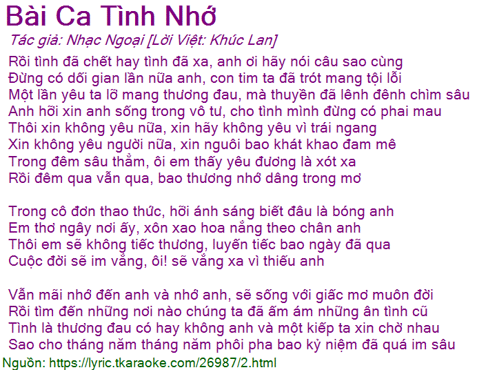 Bài Ca Tình Nhớ
