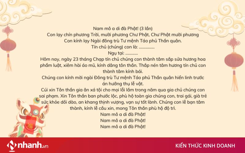 Bài Cúng Đưa Ông Táo Về Trời