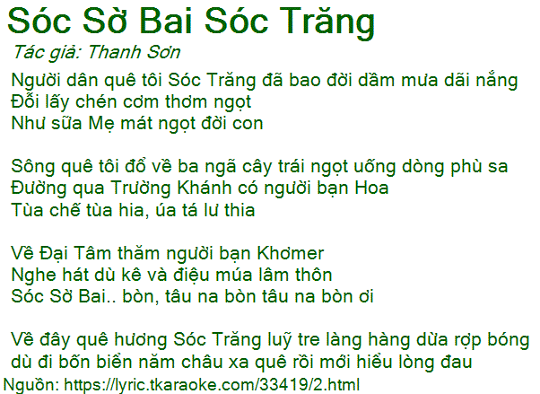 Sóc Sờ Bai Sóc Trăng - Lời Bài Hát Và Ý Nghĩa