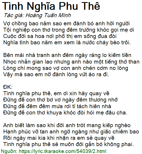 Bài Hát Tình Nghĩa Phu Thê